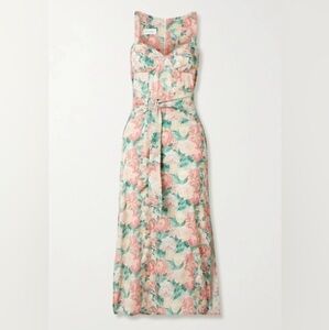 NWT Art Dealer Belted Floral Print Silk Blend Georgette Midi Dress Sz M